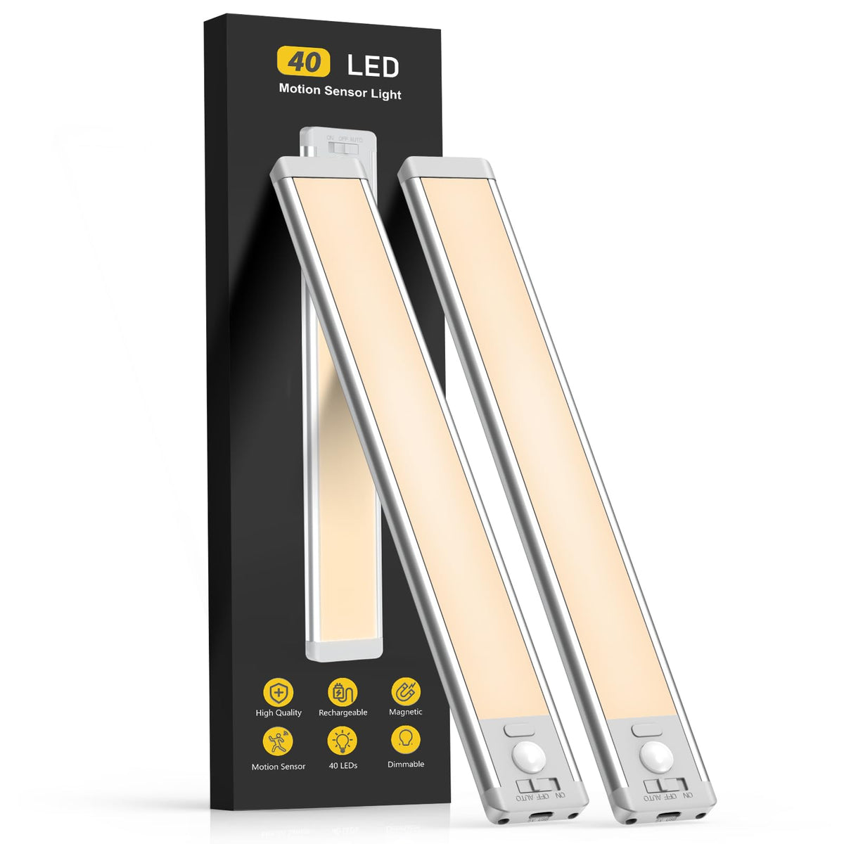 MCGOR front view of 2-pack under cabinet lights showing compact profile and convenience