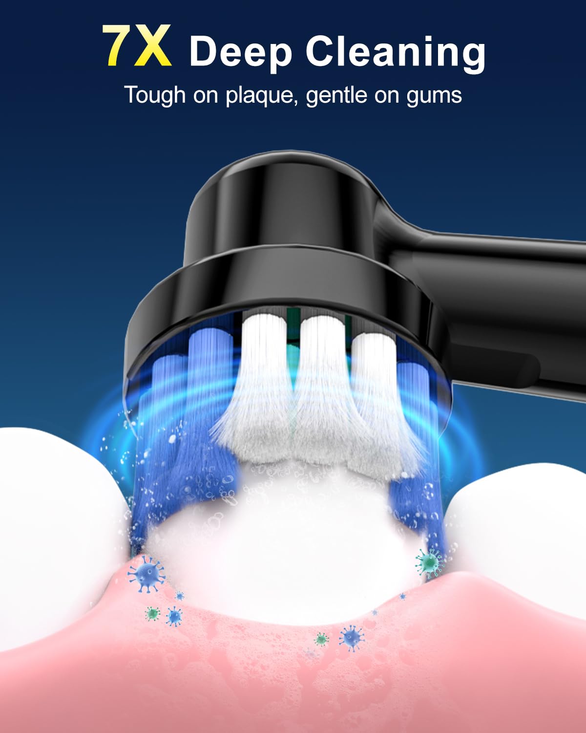 MCUDKIK close-up of compact brush head illustrating gentle bristles and precise reach