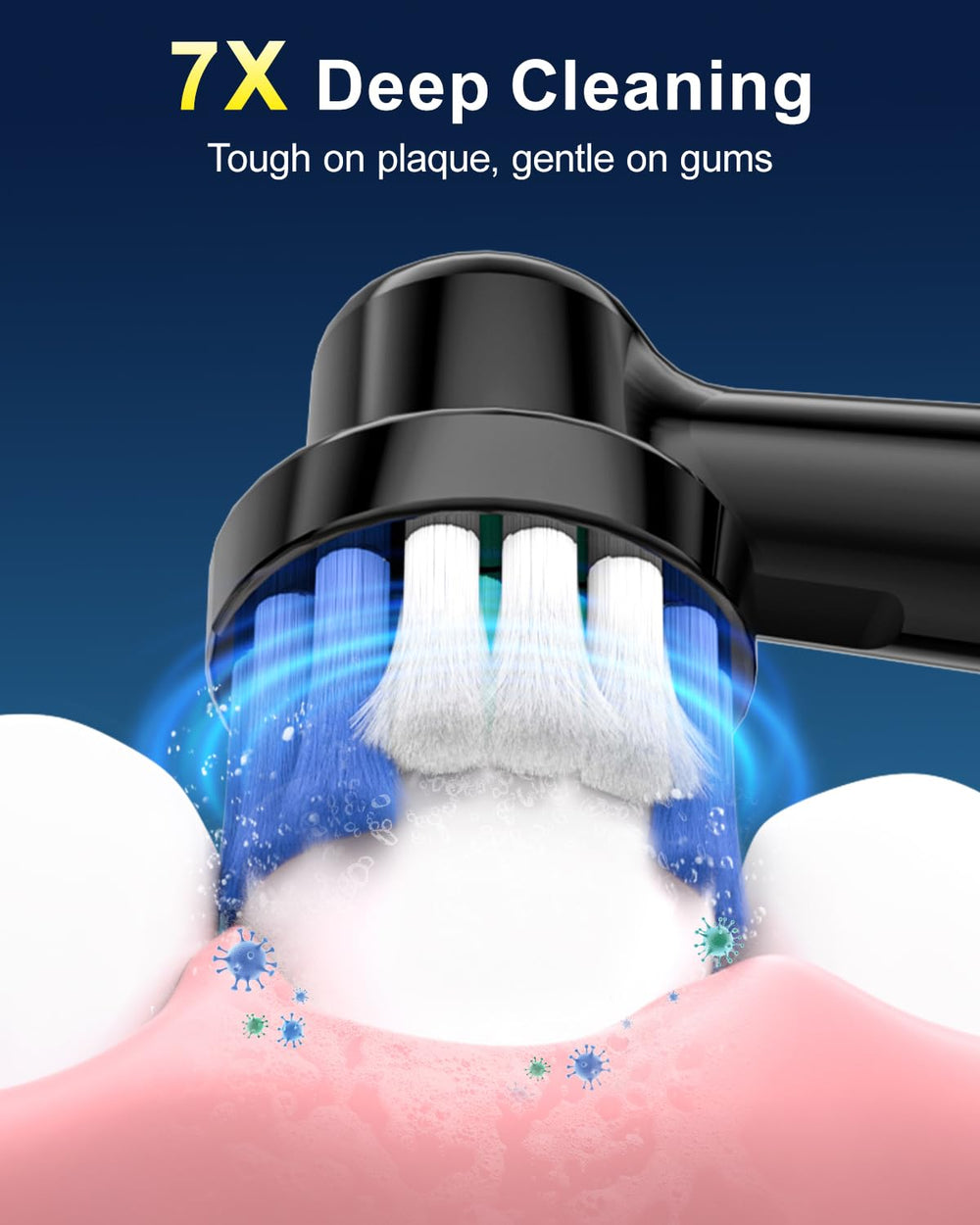 MCUDKIK close-up of compact brush head illustrating gentle bristles and precise reach
