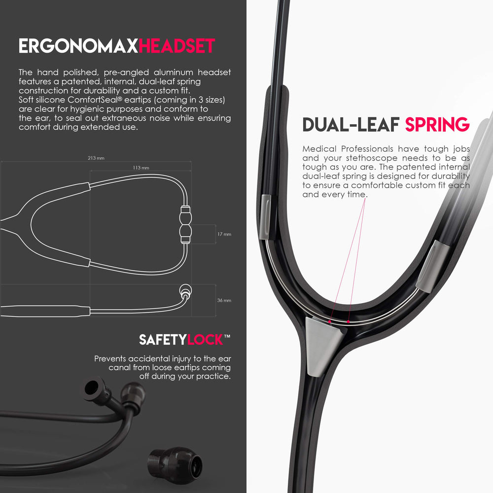 MDF Instruments stethoscope held in hand to show scale and lightweight wearing comfort