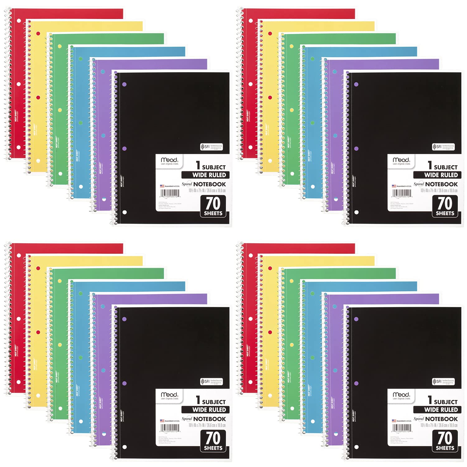 Mead front cover assortment showing durable coated covers and color variety
