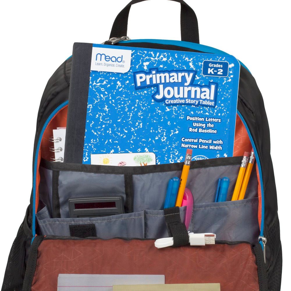 Child using Mead journal to draw and write, encouraging creativity and handwriting practice