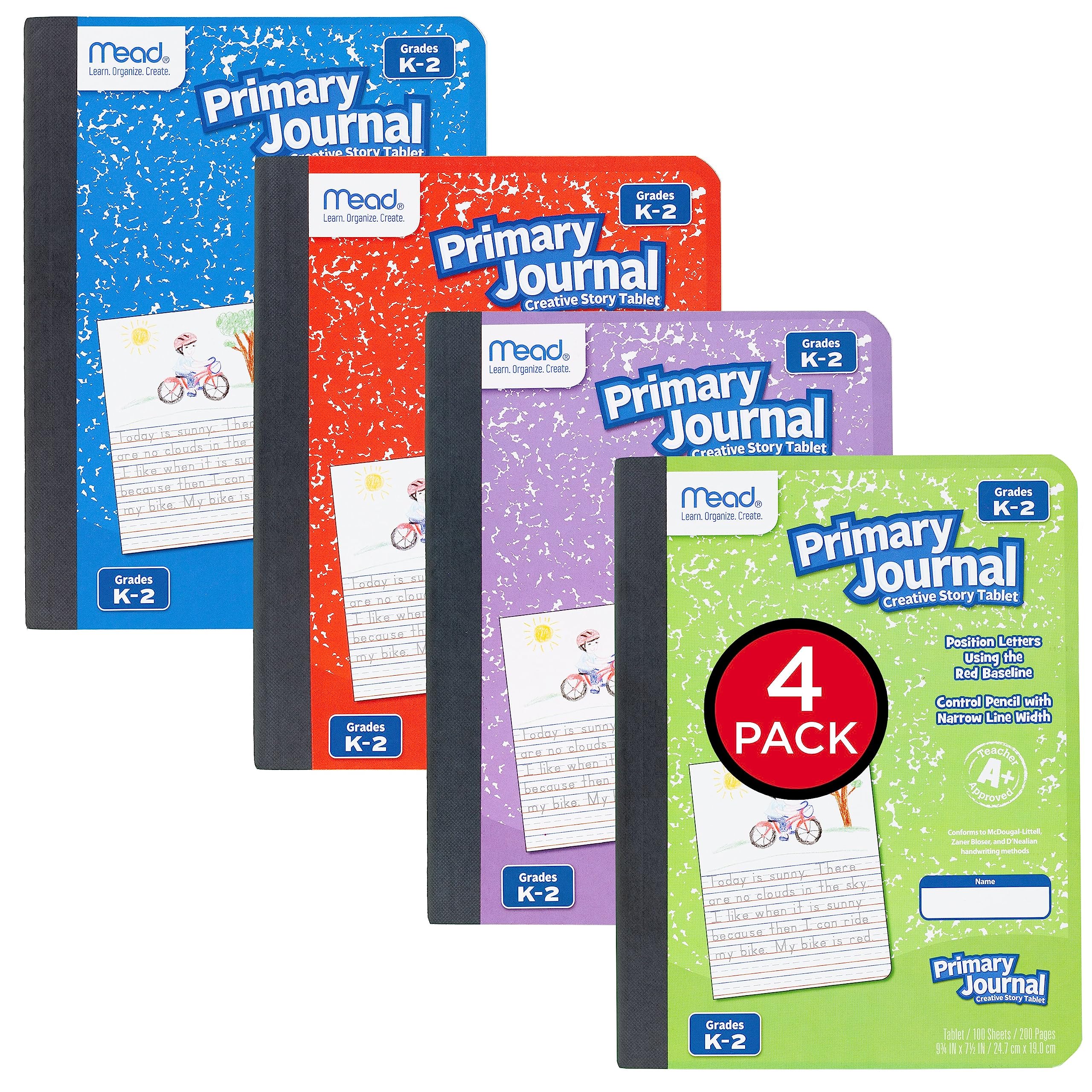 Mead notebook front covers in purple red green blue showing assorted colors and durable covers
