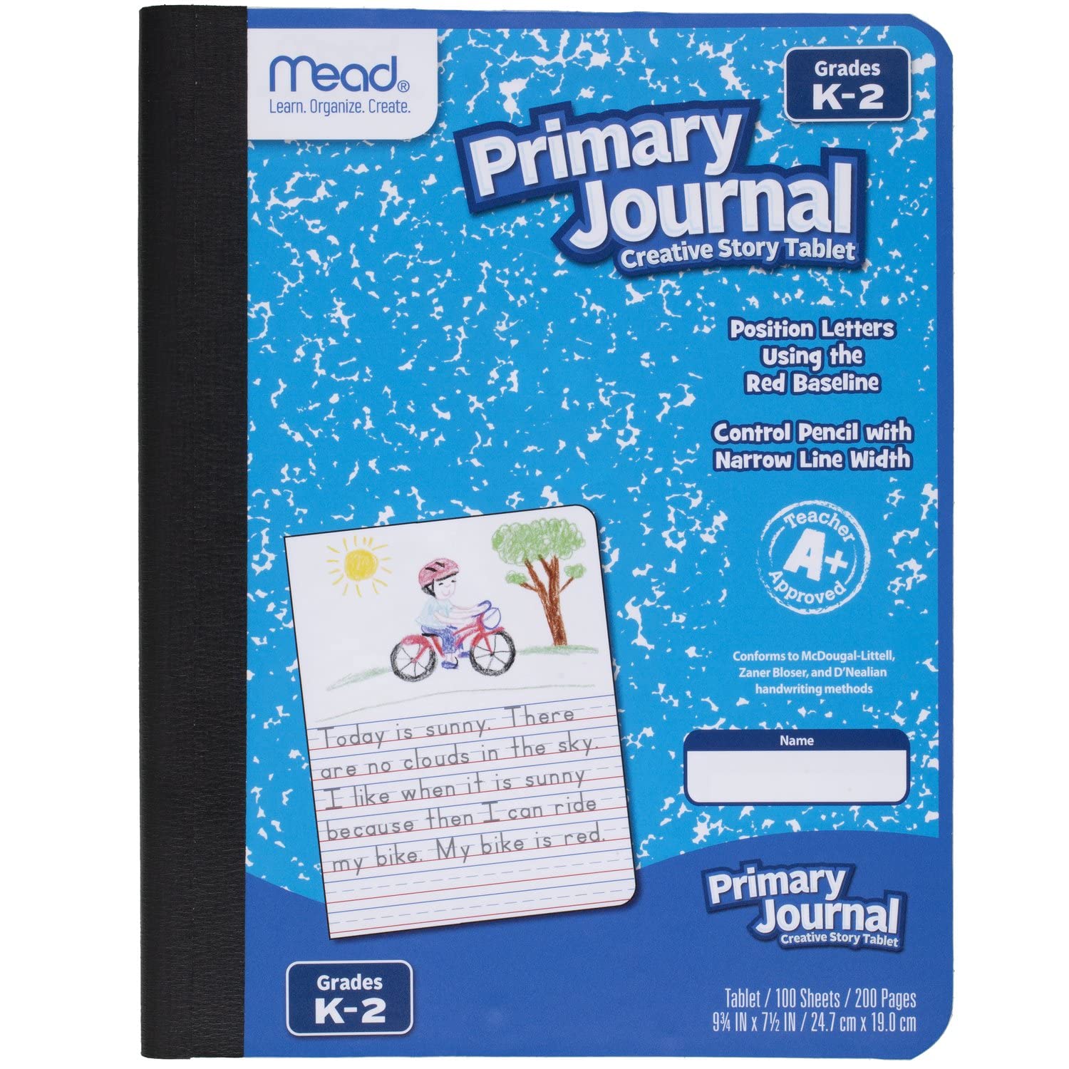 Mead inside cover manuscript alphabet reference aiding letter formation and classroom use