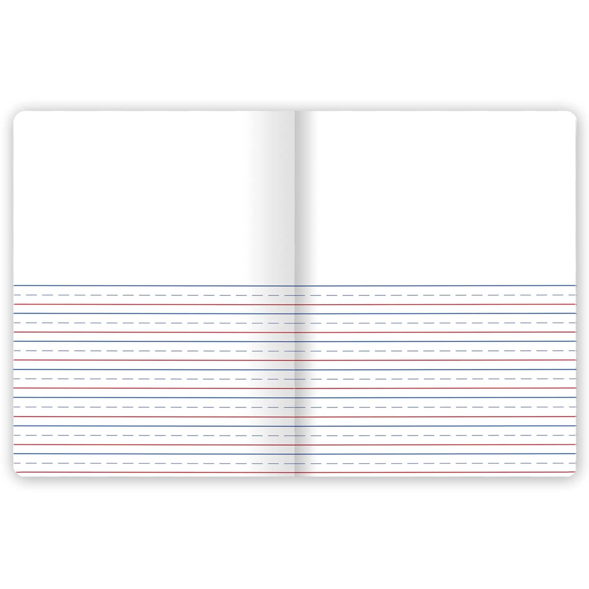 Mead primary journal open spread showing blank top and primary ruling for guided practice