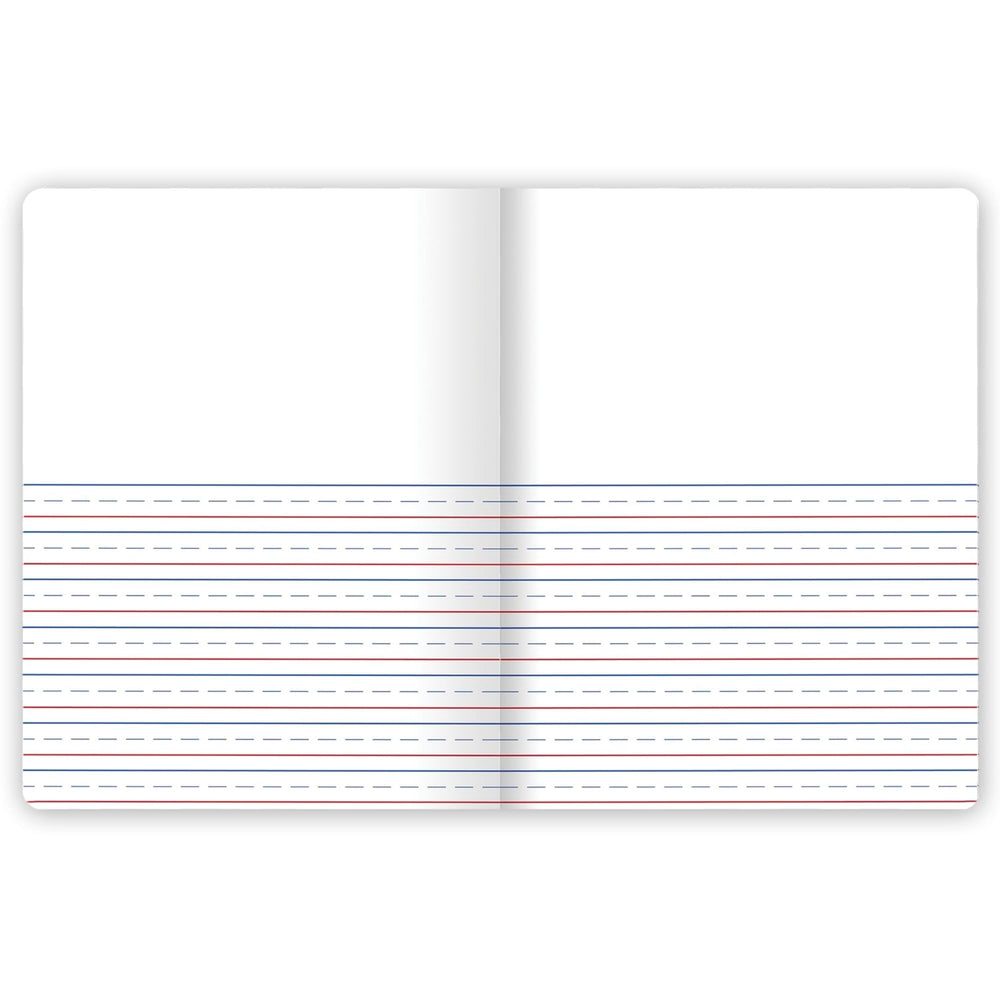 Mead primary journal open spread showing blank top and primary ruling for guided practice