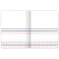 Mead primary journal open spread showing blank top and primary ruling for guided practice