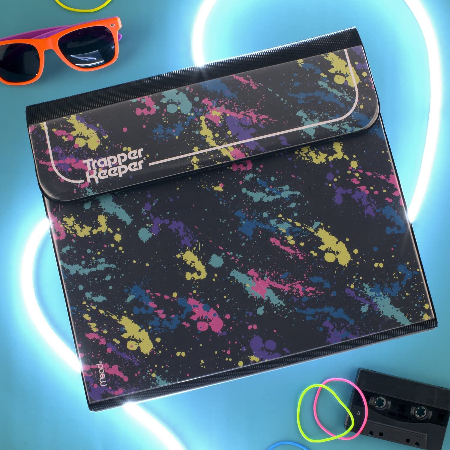 Mead Trapper Keeper on a school desk lifestyle shot showing style and everyday use