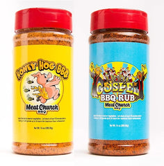 Meat Church front packaging showing both 14 oz bottles and clear labels for easy selection