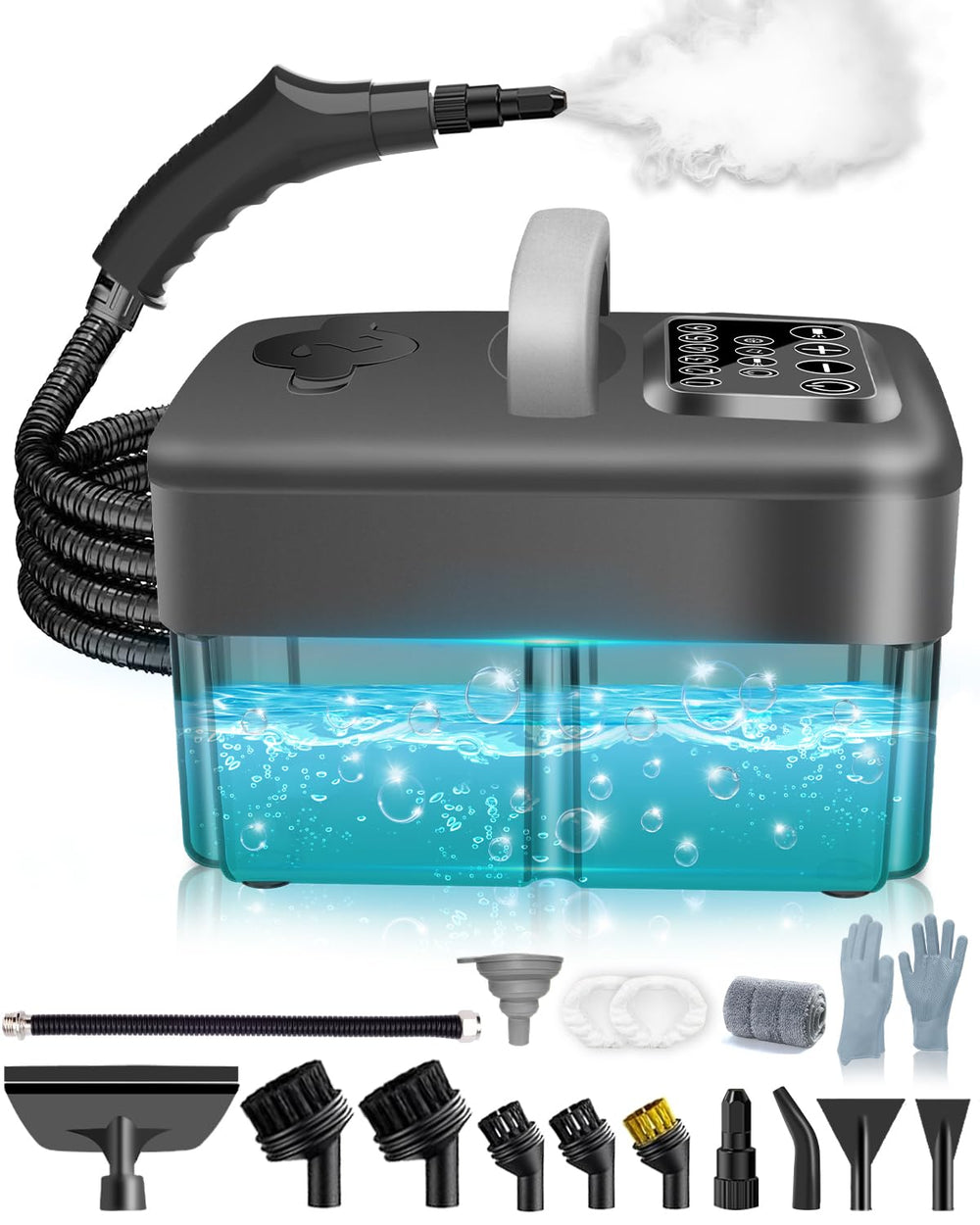 mecmic front view showing full unit and accessories for versatile cleaning