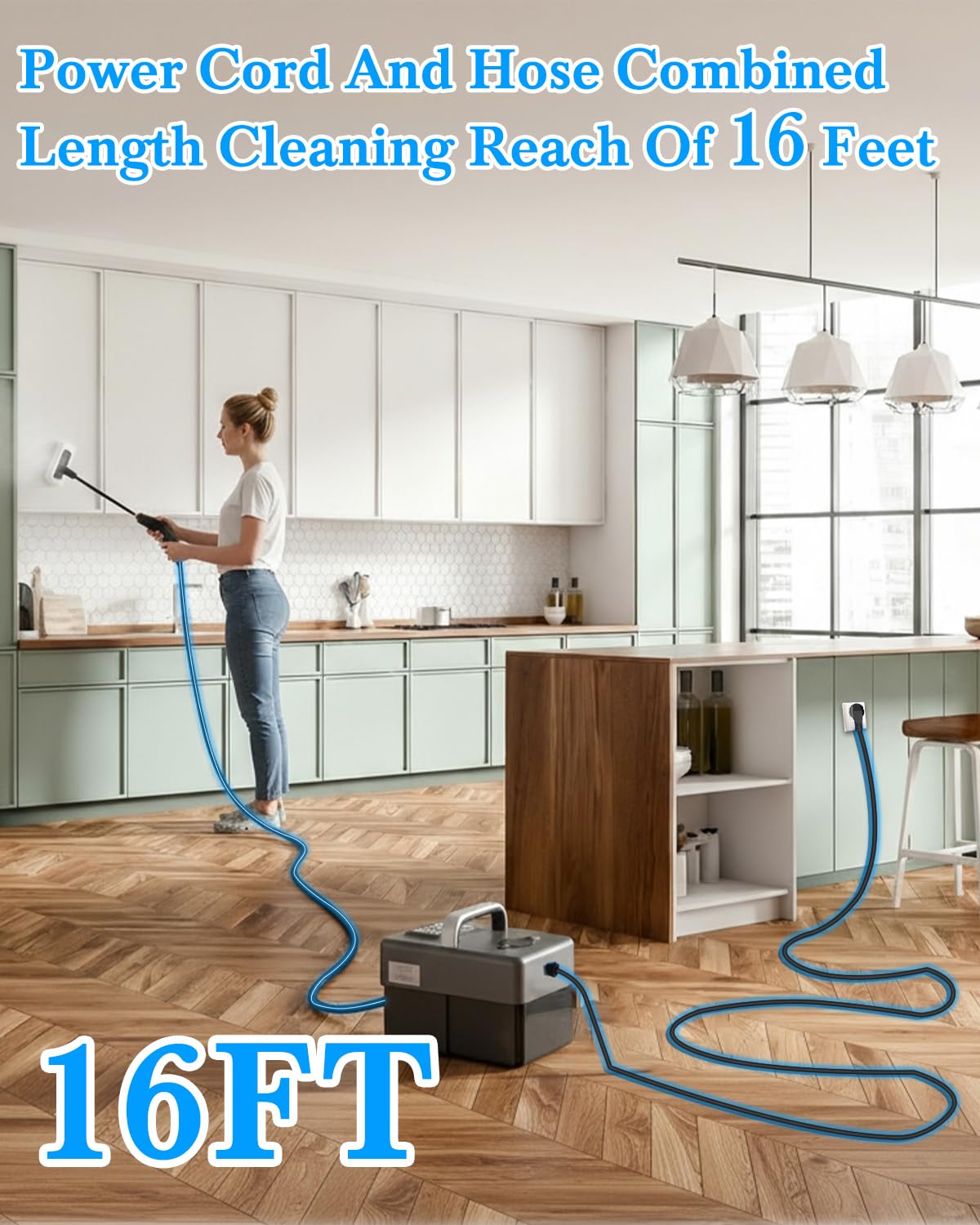 mecmic reinforced hose and long power cord offering extended reach