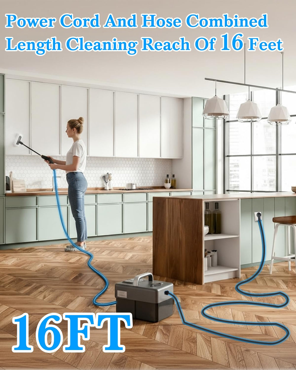 mecmic reinforced hose and long power cord offering extended reach