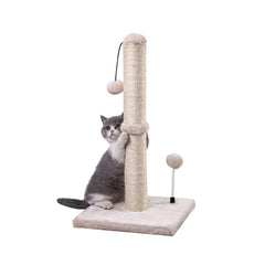 MECOOL front view of beige sisal scratching post showing stability and compact design