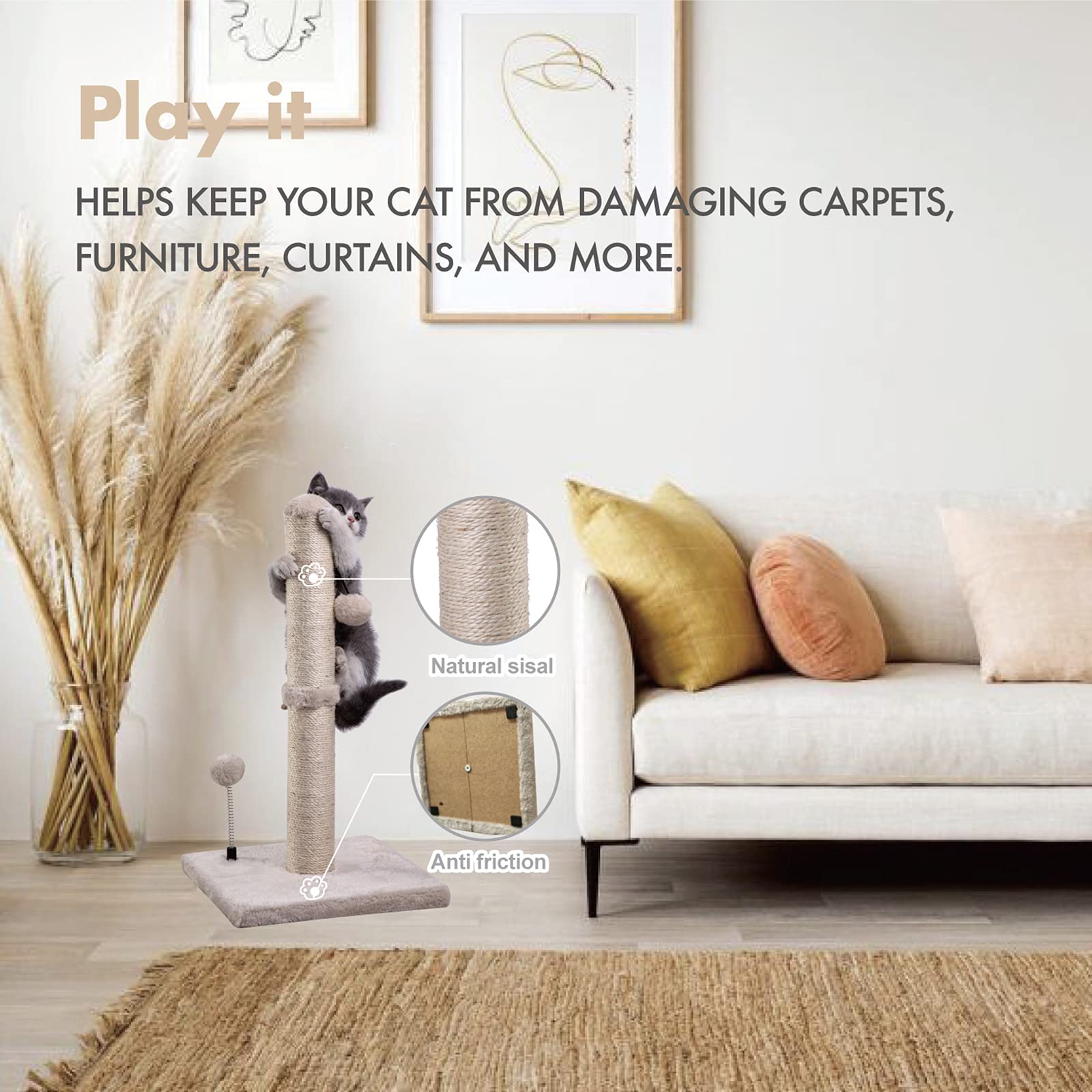 MECOOL detailed sisal texture close-up highlighting durable natural-fiber scratching surface