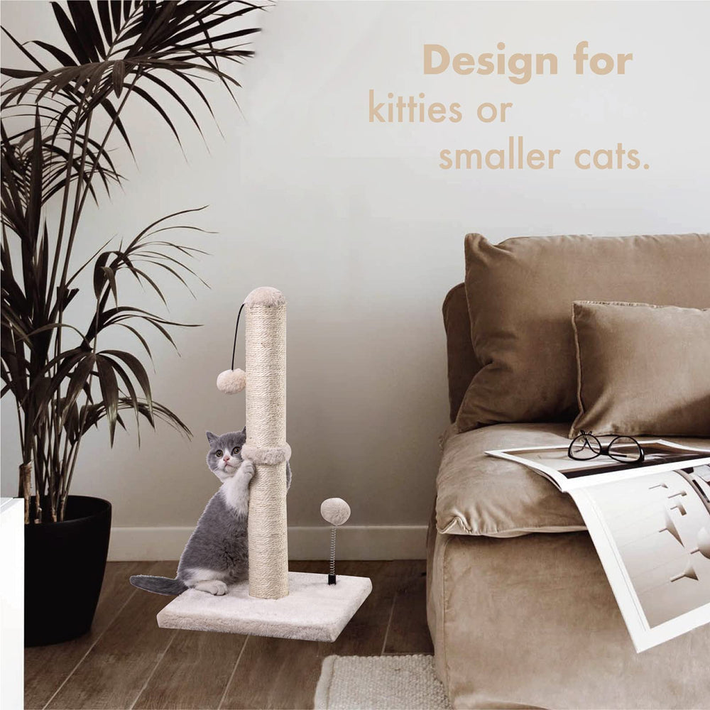 MECOOL scratching post next to a book to show 22-inch scale and space-saving fit