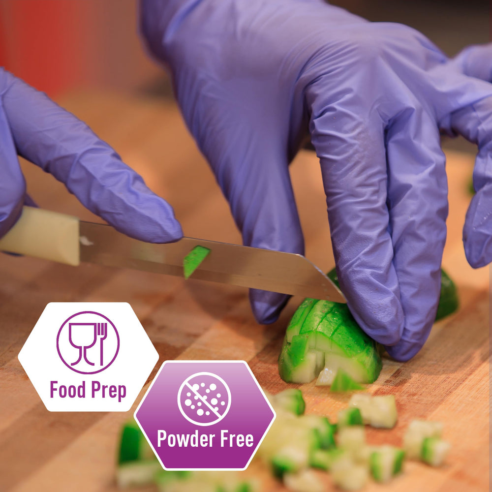 MED PRIDE glove stretched to show elasticity and puncture resistance