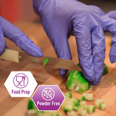 MED PRIDE glove stretched to show elasticity and puncture resistance