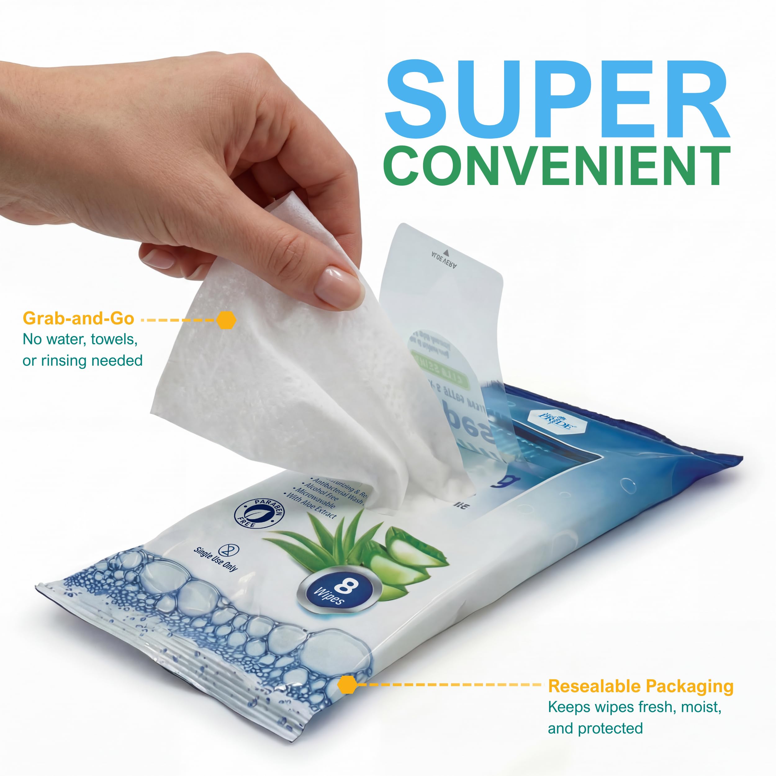 MED PRIDE wipes in caregiving setting showing dignified use
