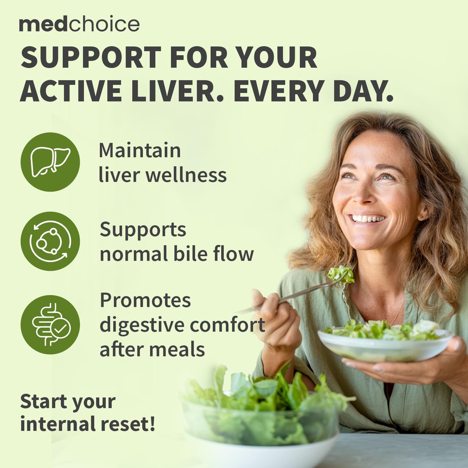 MEDCHOICE supplement facts panel displaying dosages and standardized silymarin content