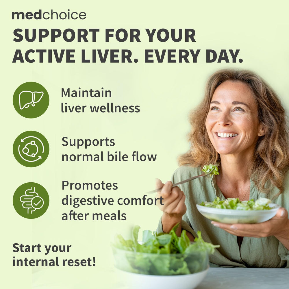 MEDCHOICE supplement facts panel displaying dosages and standardized silymarin content