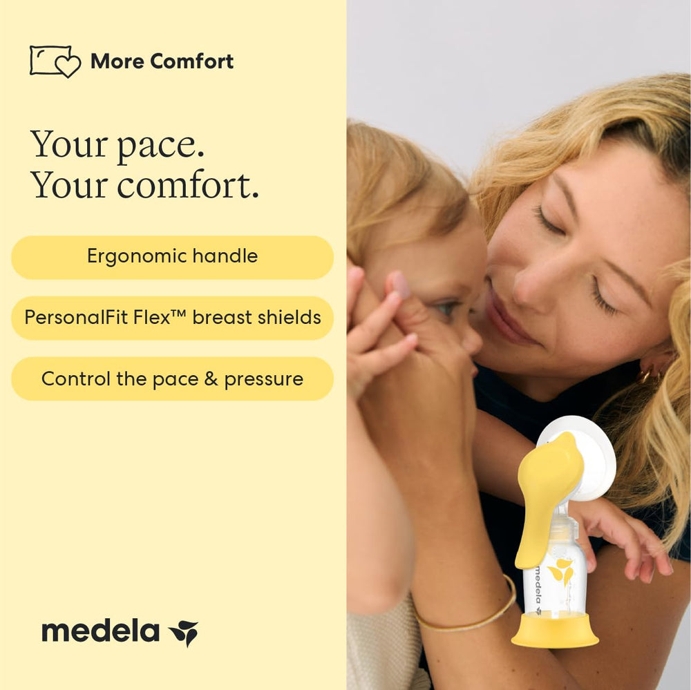 Medela Harmony assembled side view, highlights compact, ready-to-use design