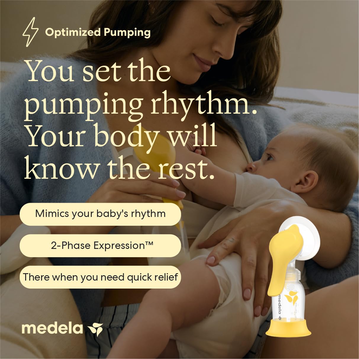 Medela 5 oz bottle with lid, illustrates spill-free storage and transport
