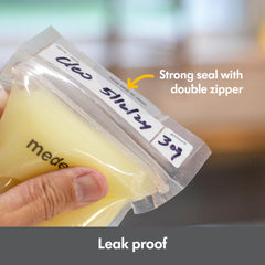 Medela close-up of double-zipper seal demonstrating leak-resistant protection