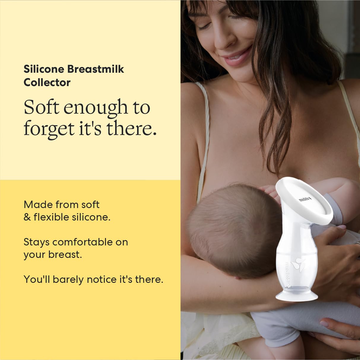 Medela collector worn during nursing catching let-down discreetly
