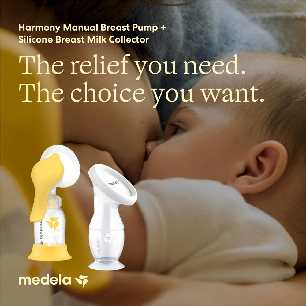 Medela Harmony handle detail illustrating ergonomic grip for easier pumping