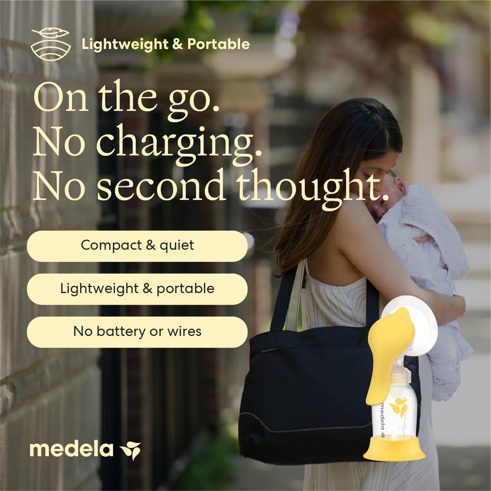 Medela Harmony tucked inside a bag, conveys discreet on-the-go convenience