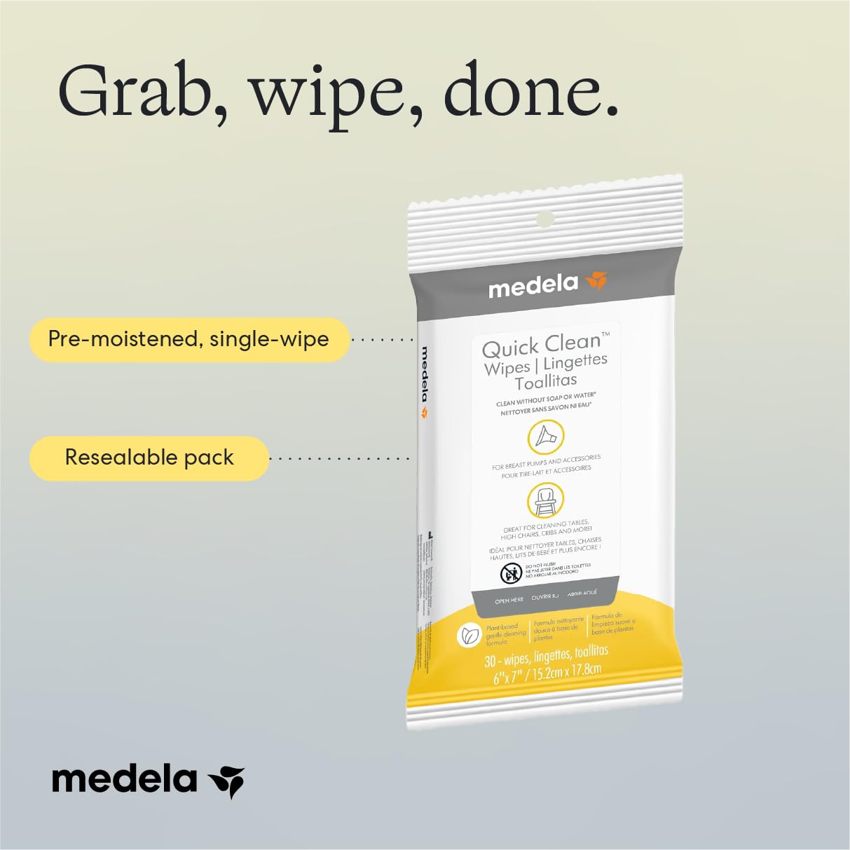 Medela wipe being removed from pack showing quick single-wipe access and ease