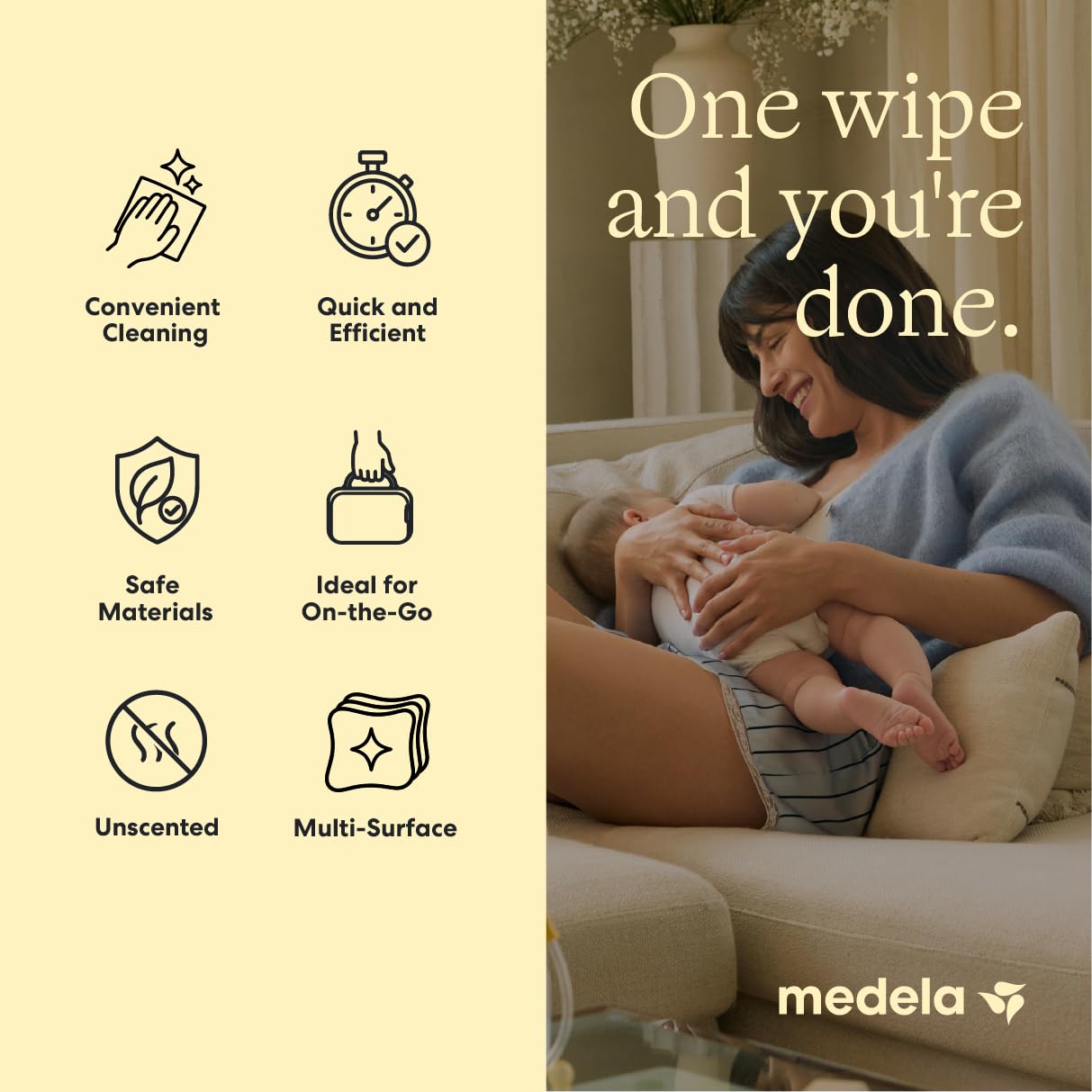 Medela wipe texture close-up illustrating soft plant-based material for gentle cleaning