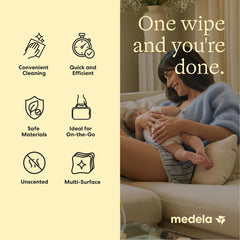 Medela wipe texture close-up illustrating soft plant-based material for gentle cleaning