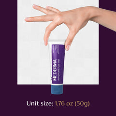 Mederma tube closeup showing label and easy-squeeze cap benefit