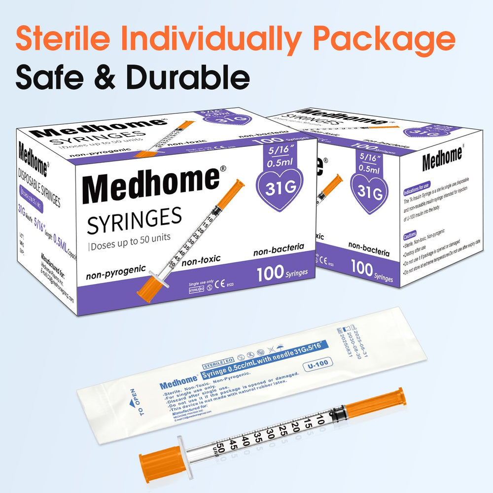 Medhome individually wrapped syringe packaging ensuring clean storage and single-use readiness