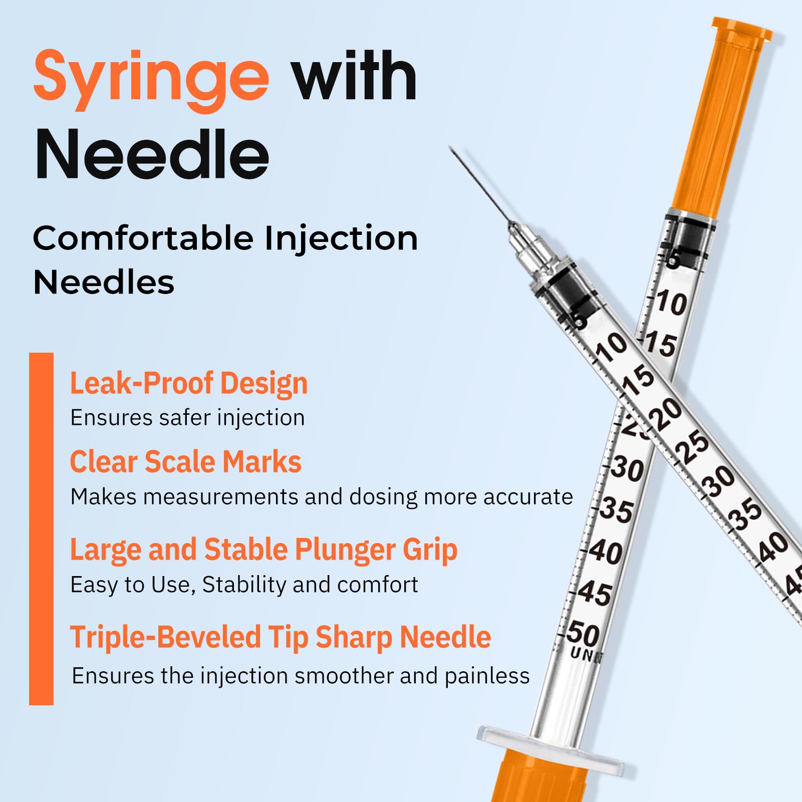 Medhome syringe next to ruler size comparison illustrating 5/16 inch needle length accuracy