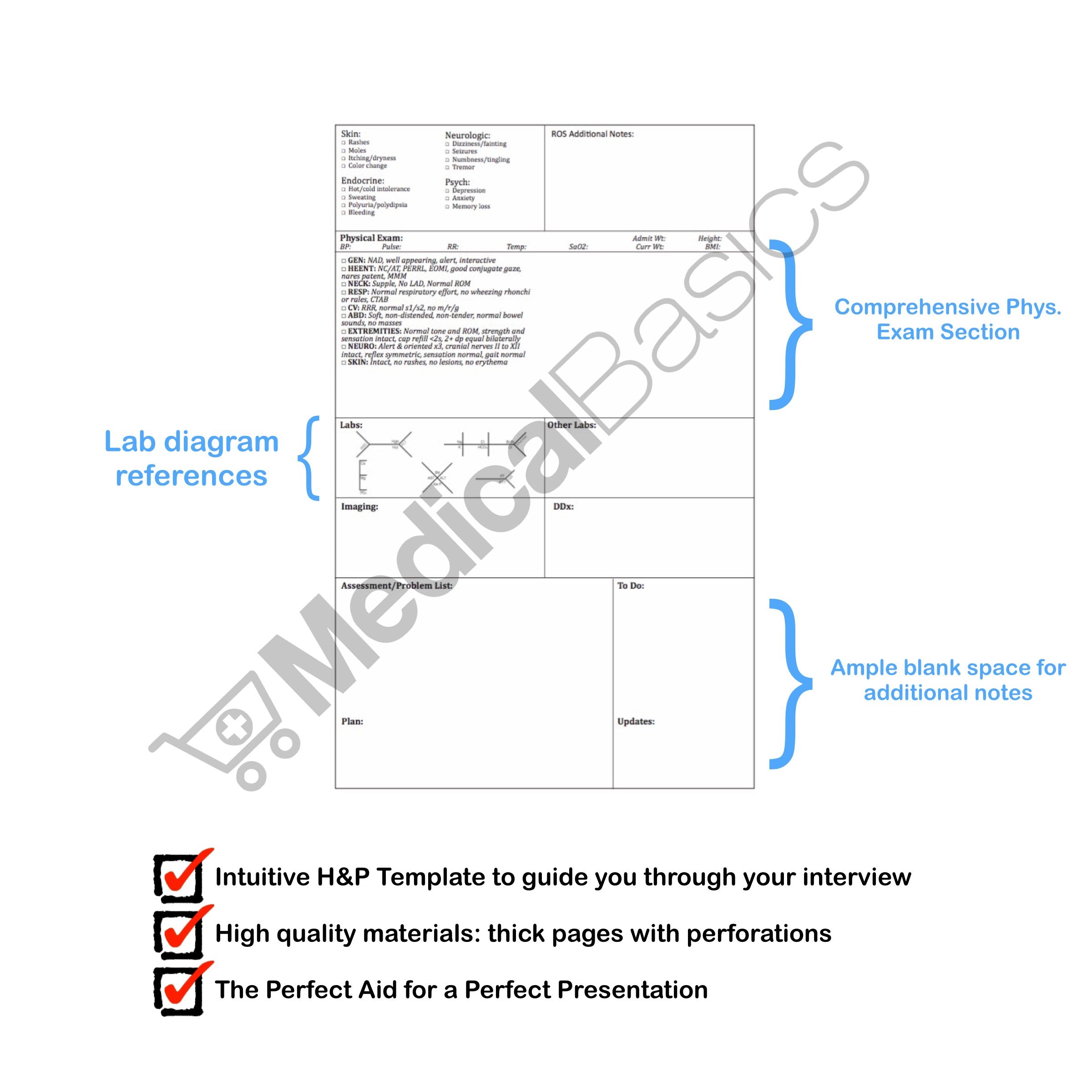 Medical Basics perforated page close-up showing clean tear lines for easy removal