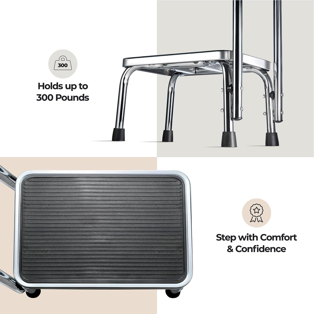 Medical king step stool placed beside shower showing practical home use and accessibility