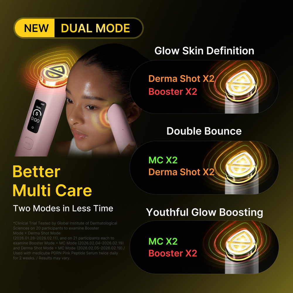 medicube Booster Pro X2 over a sheet mask demonstrating Mask Boost Mode for deeper essence absorption