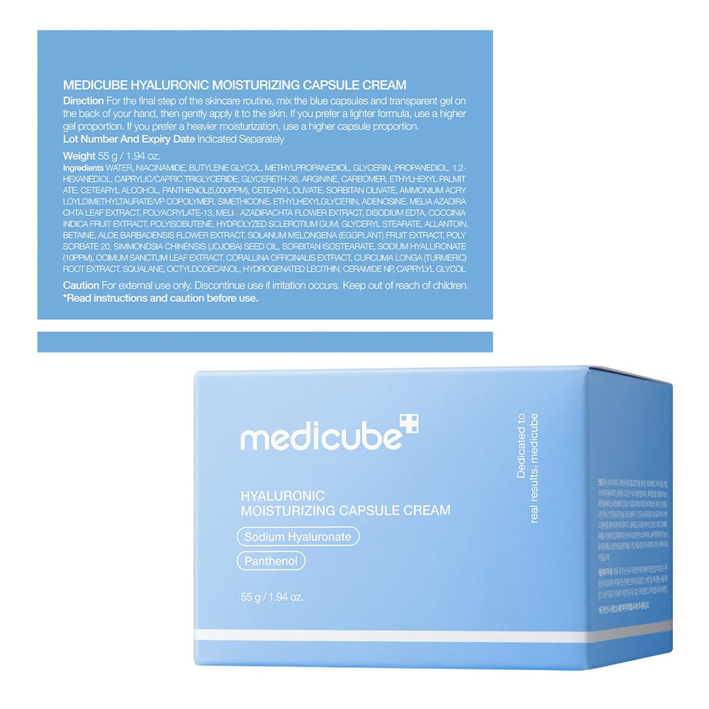 medicube packaging box detail highlighting product information and safety advice