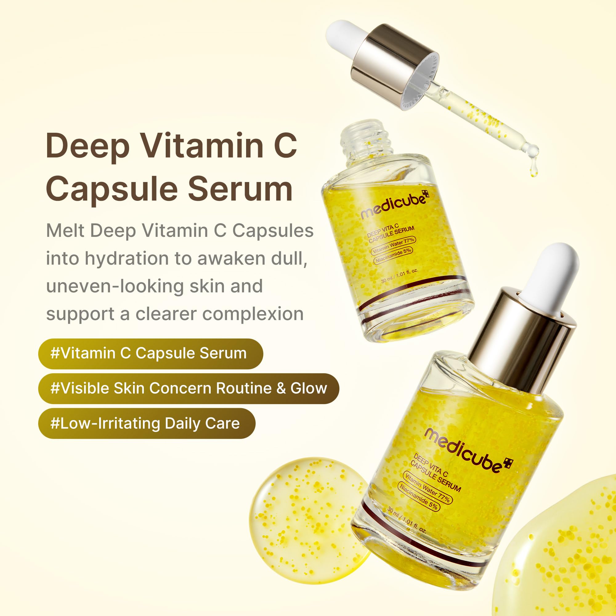 medicube capsule close-up revealing melt-in Vitamin C capsule texture and freshness preservation benefit