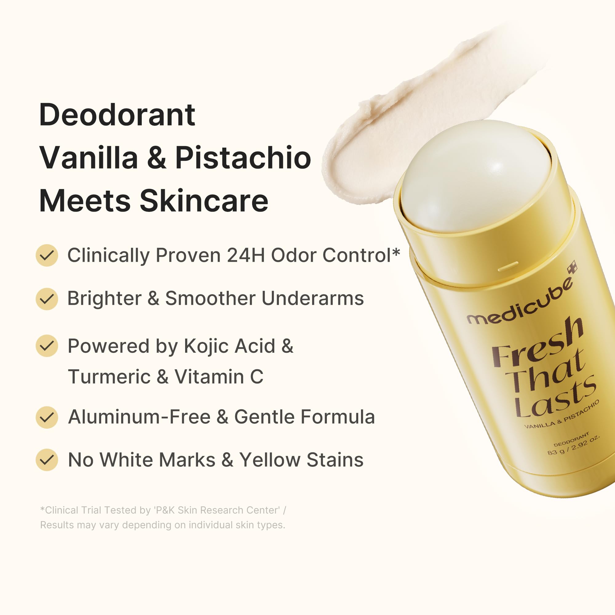 medicube deodorant next to soap and towel illustrating daily routine ease