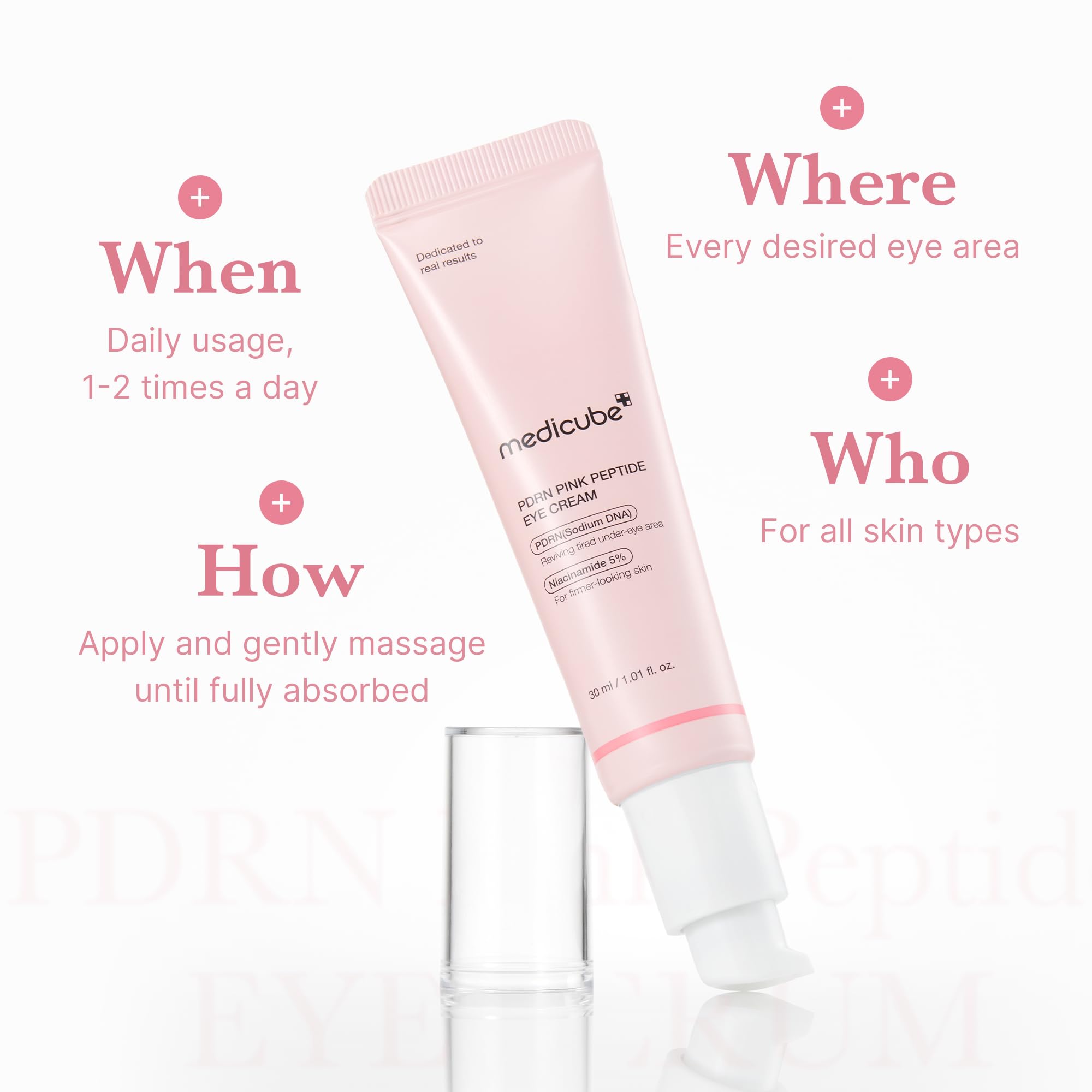 medicube application around eye showing gentle patting technique benefit