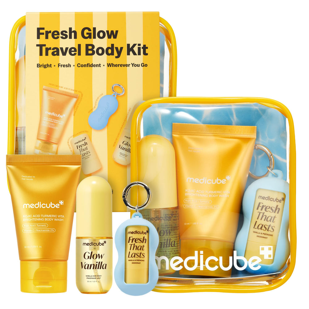 medicube front packaging showing full travel set and convenience