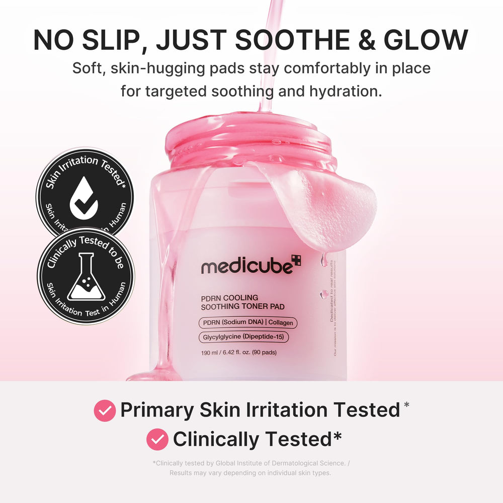 medicube pad applied to cheek showing cooling and soothing effect