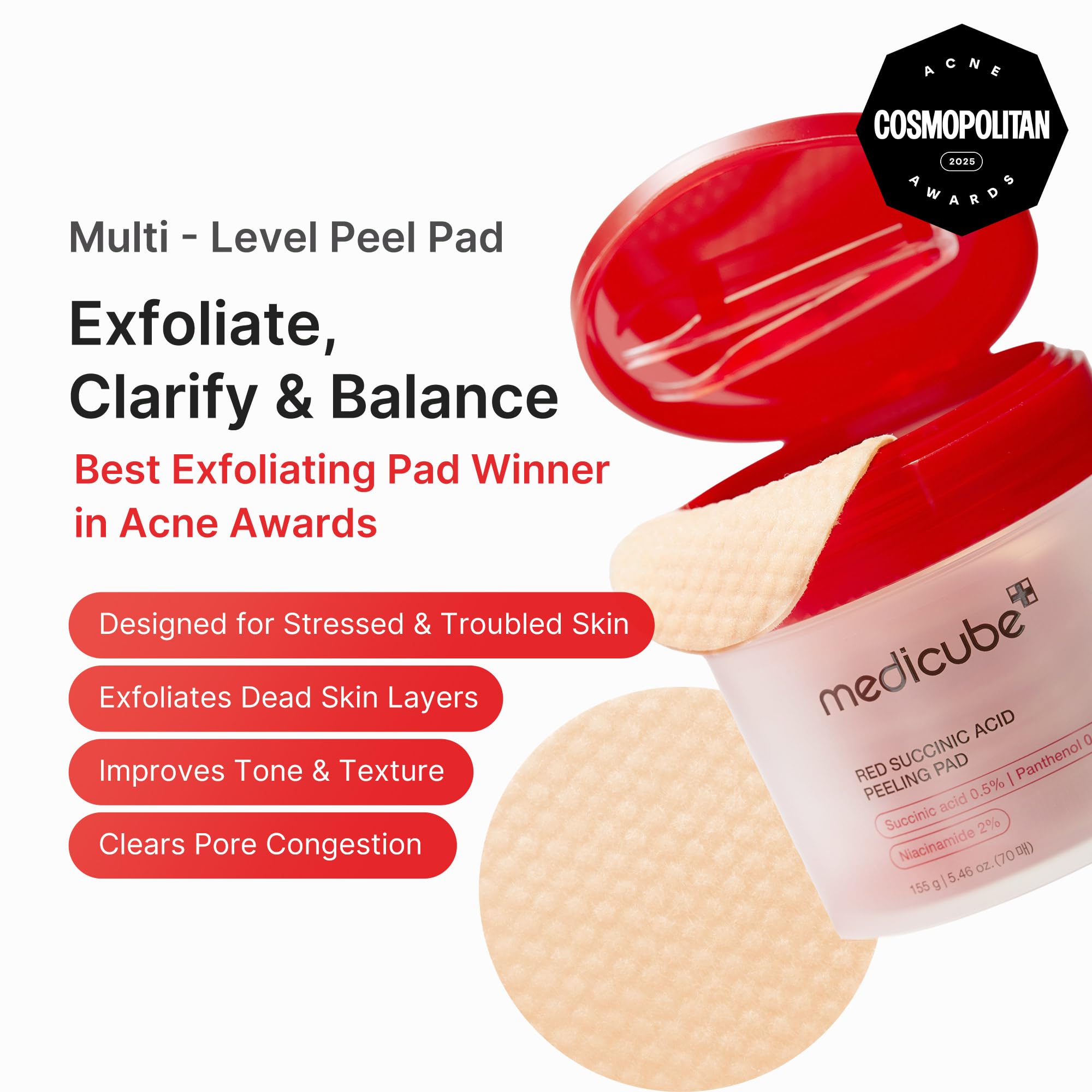 medicube close-up pad texture soaked for even exfoliation