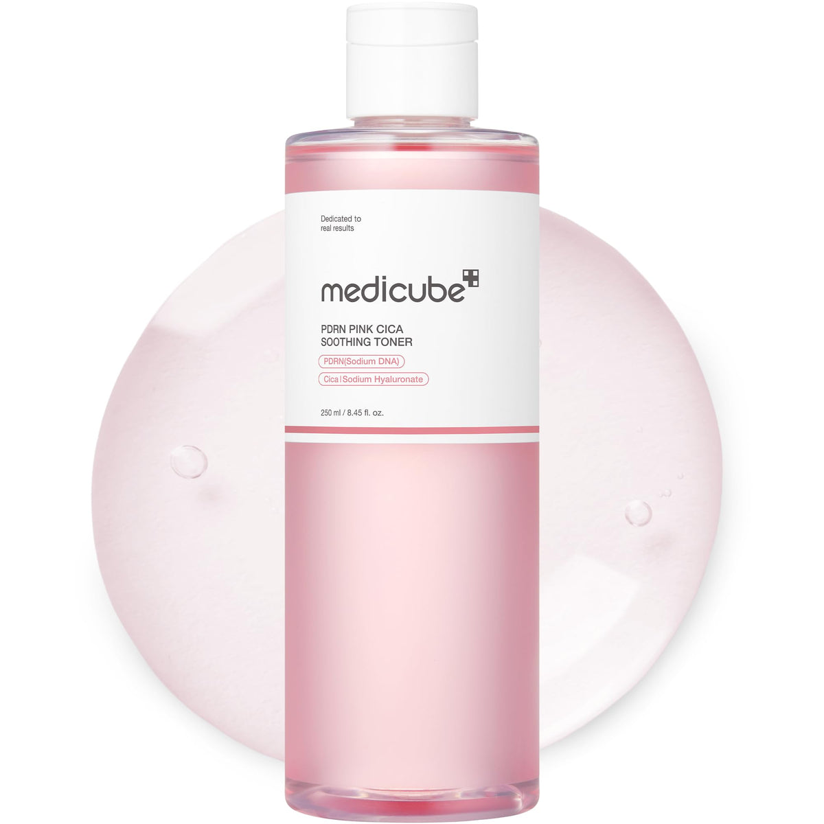 medicube front bottle view showing elegant pink toner and brand clarity