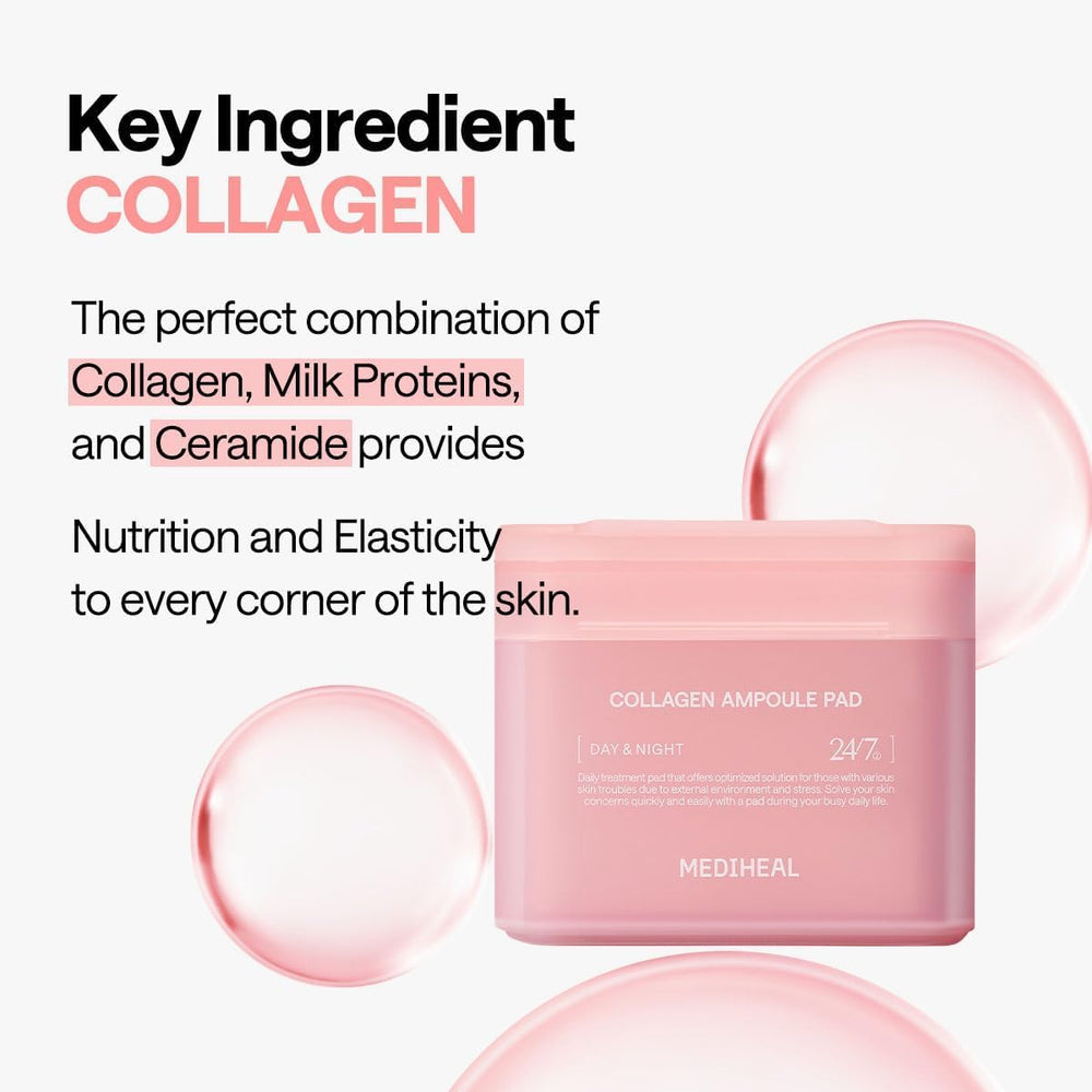 MEDIHEAL ingredients label highlighting collagen and ceramide benefits