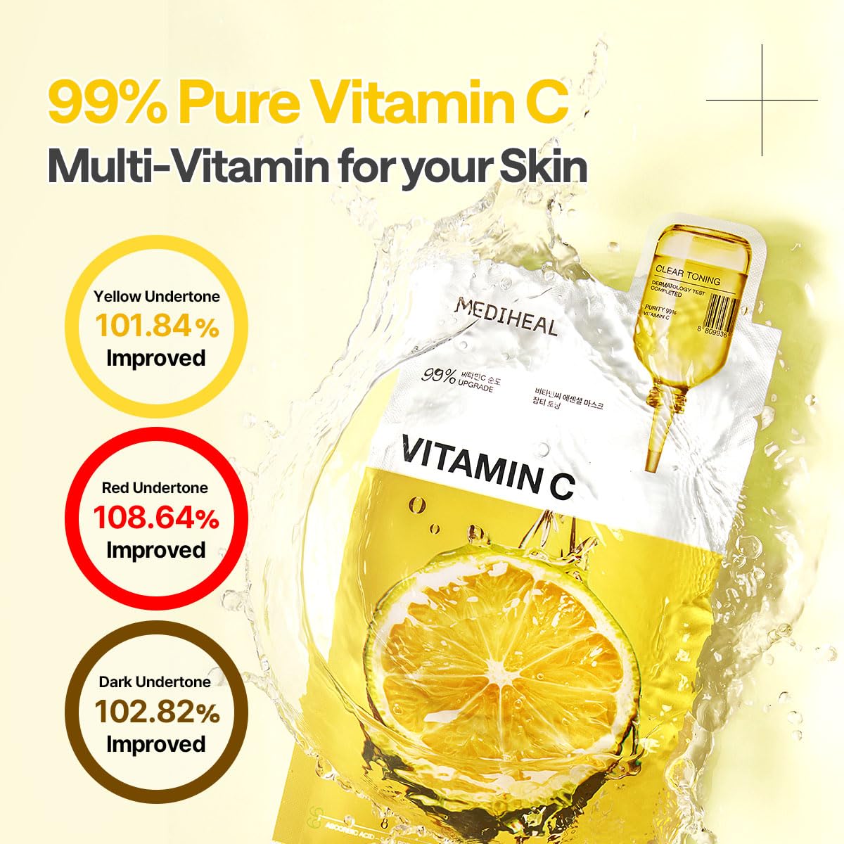 MEDIHEAL label highlighting ingredients and vegan certification