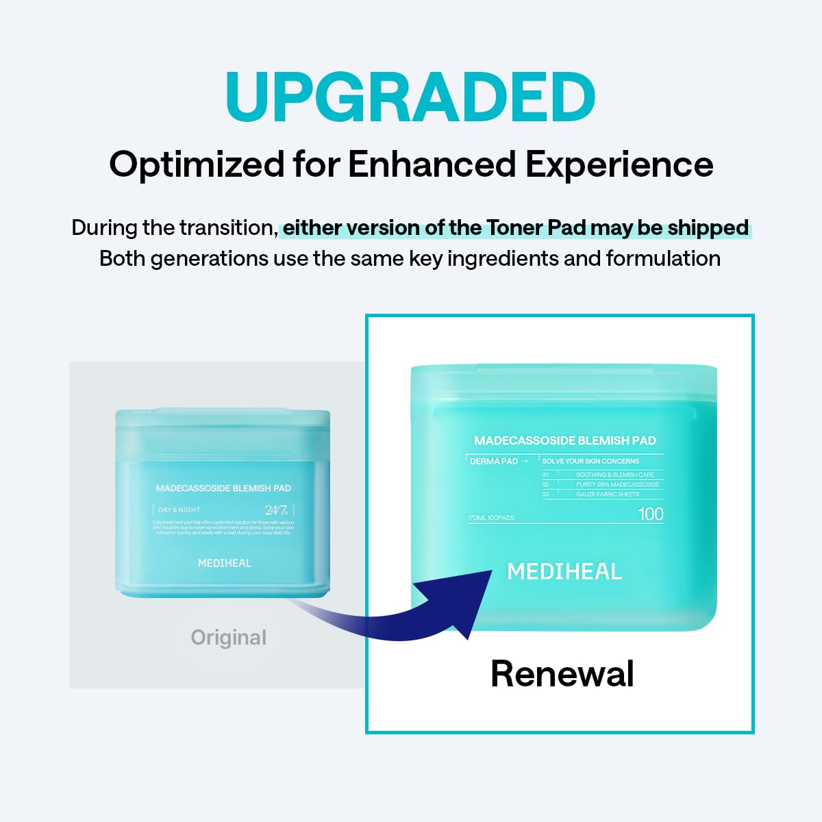 MEDIHEAL single pad saturated with solution ready to use for quick cleansing benefit